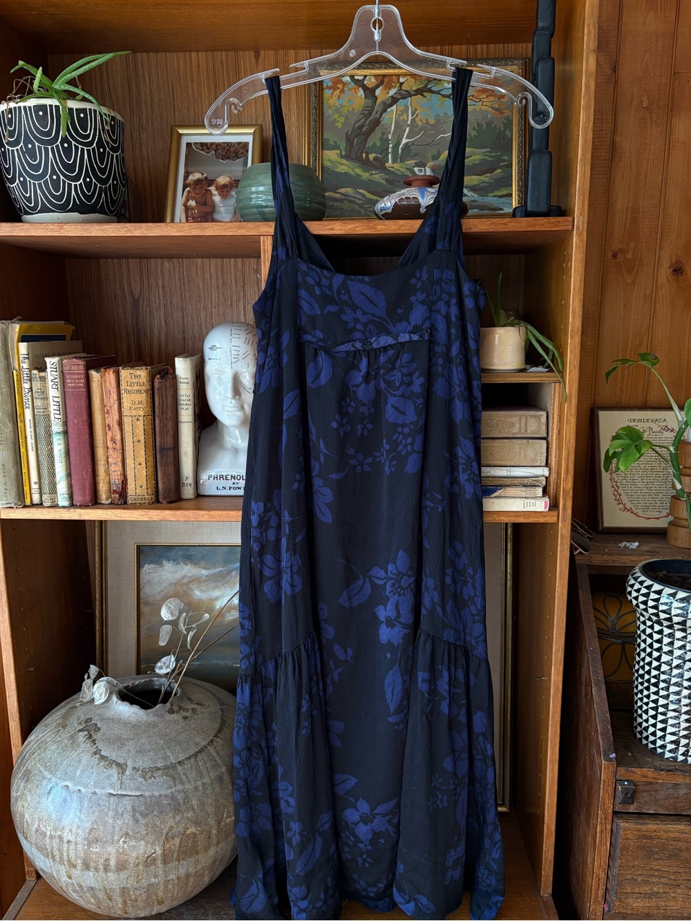 Jigsaw Silk Floral Midi Dress Black Blue Boho Whimsigoth Fairy Goth 12 - Picture 7 of 8
